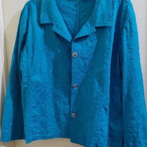 Chico's Teal Floral Textured Blazer